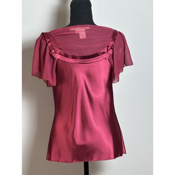 Max Studio Top Blouse Women's S Wine Burgundy Short Sleeve Draped Scoop Neckline - Picture 16 of 16